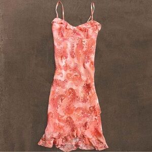 Paisley Slip Dress with Asymmetrical Ruffle Hem